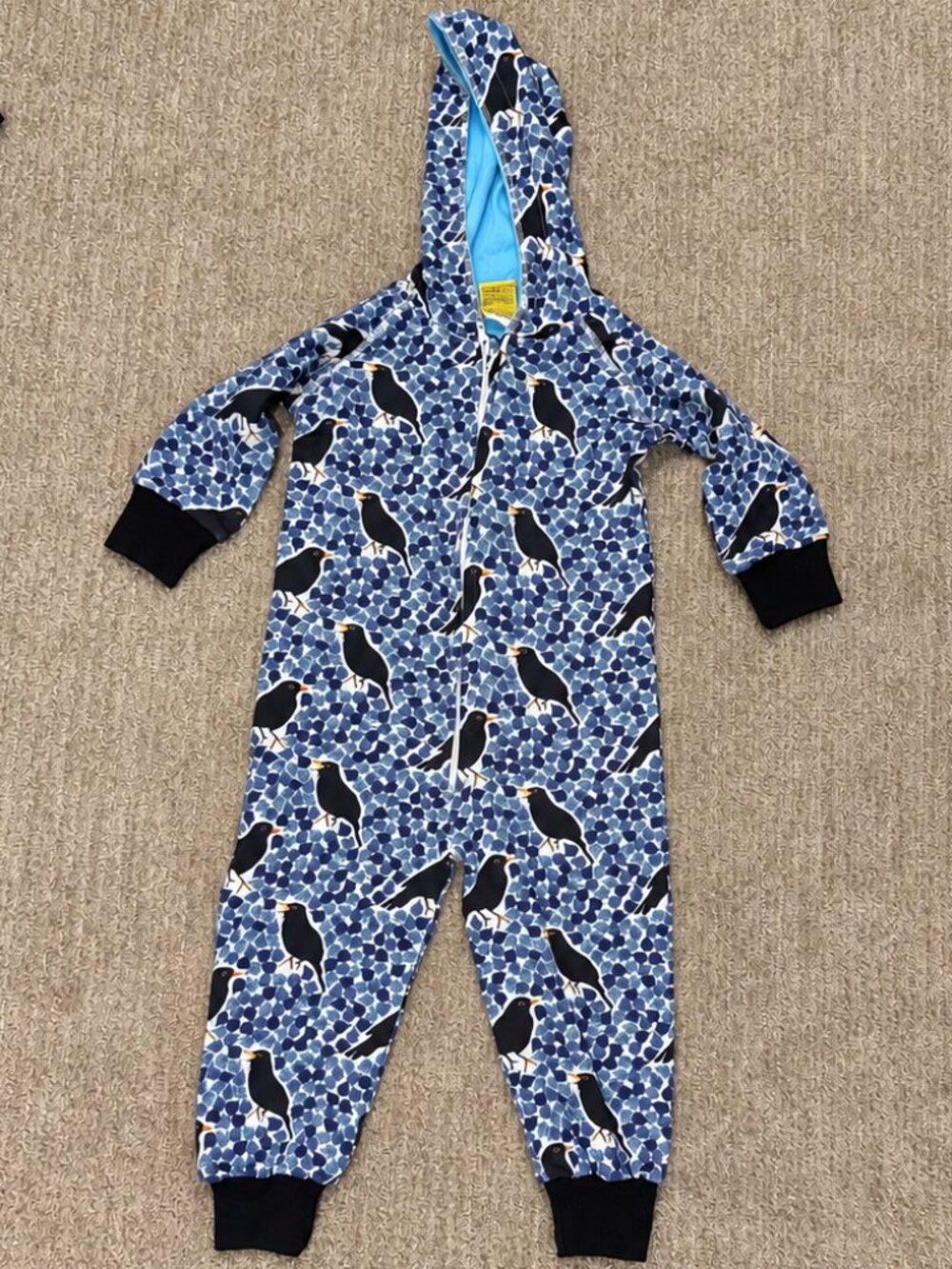 Duns Black Bird Hooded Zip-up Onesie Sz: 74/80, US 4T-5T